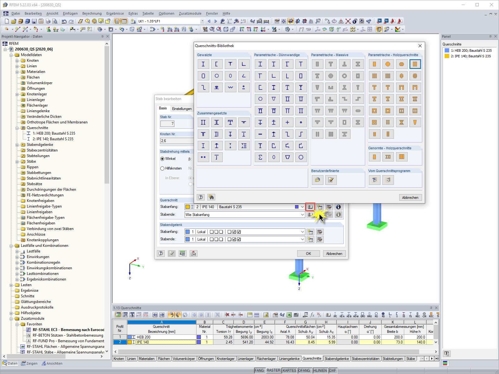 Neuer Querschnitt aus Querschnittsbibliothek