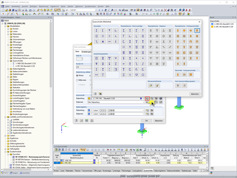Neuer Querschnitt aus Querschnittsbibliothek