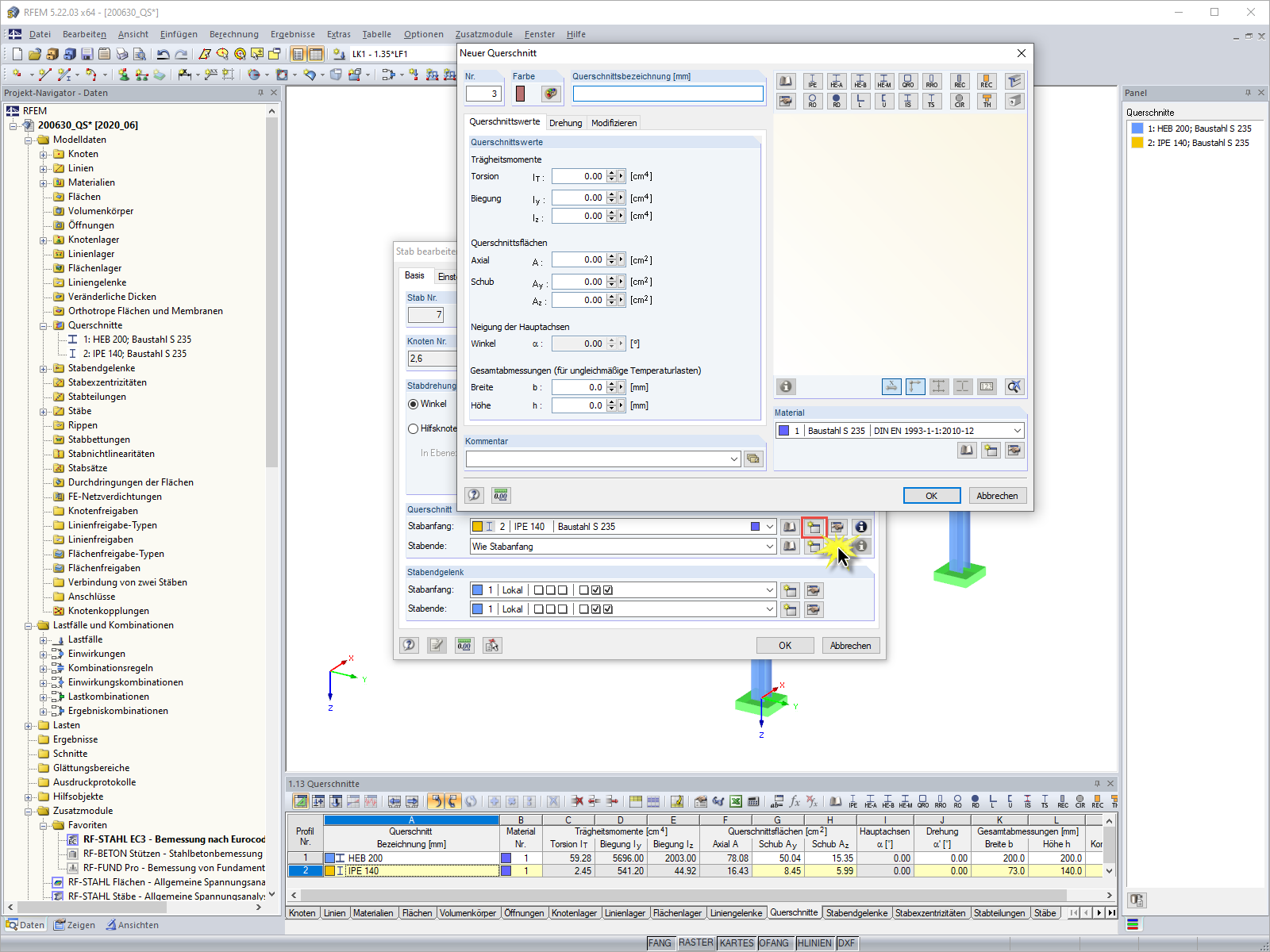 Neuen Querschnitt erzeugen