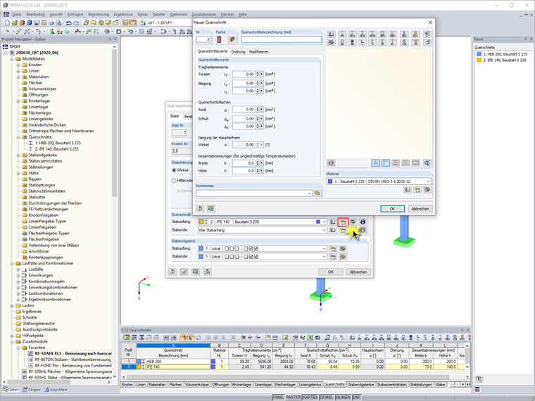 Neuen Querschnitt erzeugen