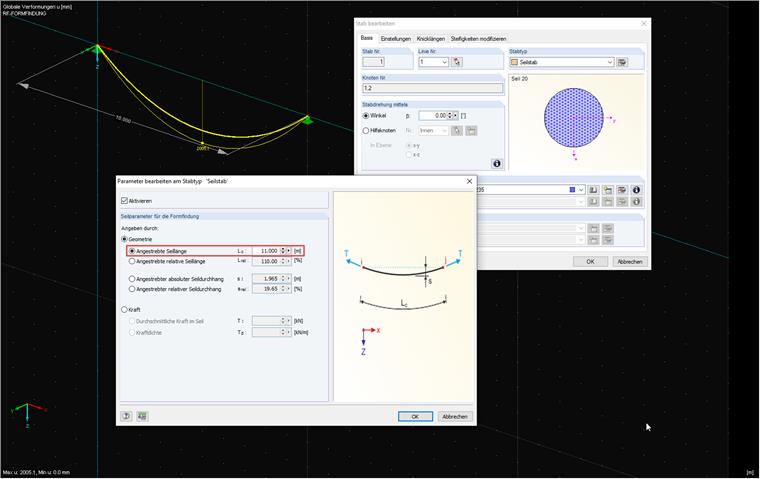 Eingabe der angestrebten Seillänge