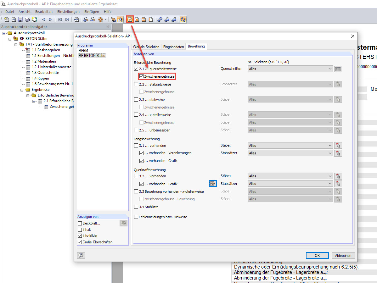 Ausdruckprotokoll-Selektion