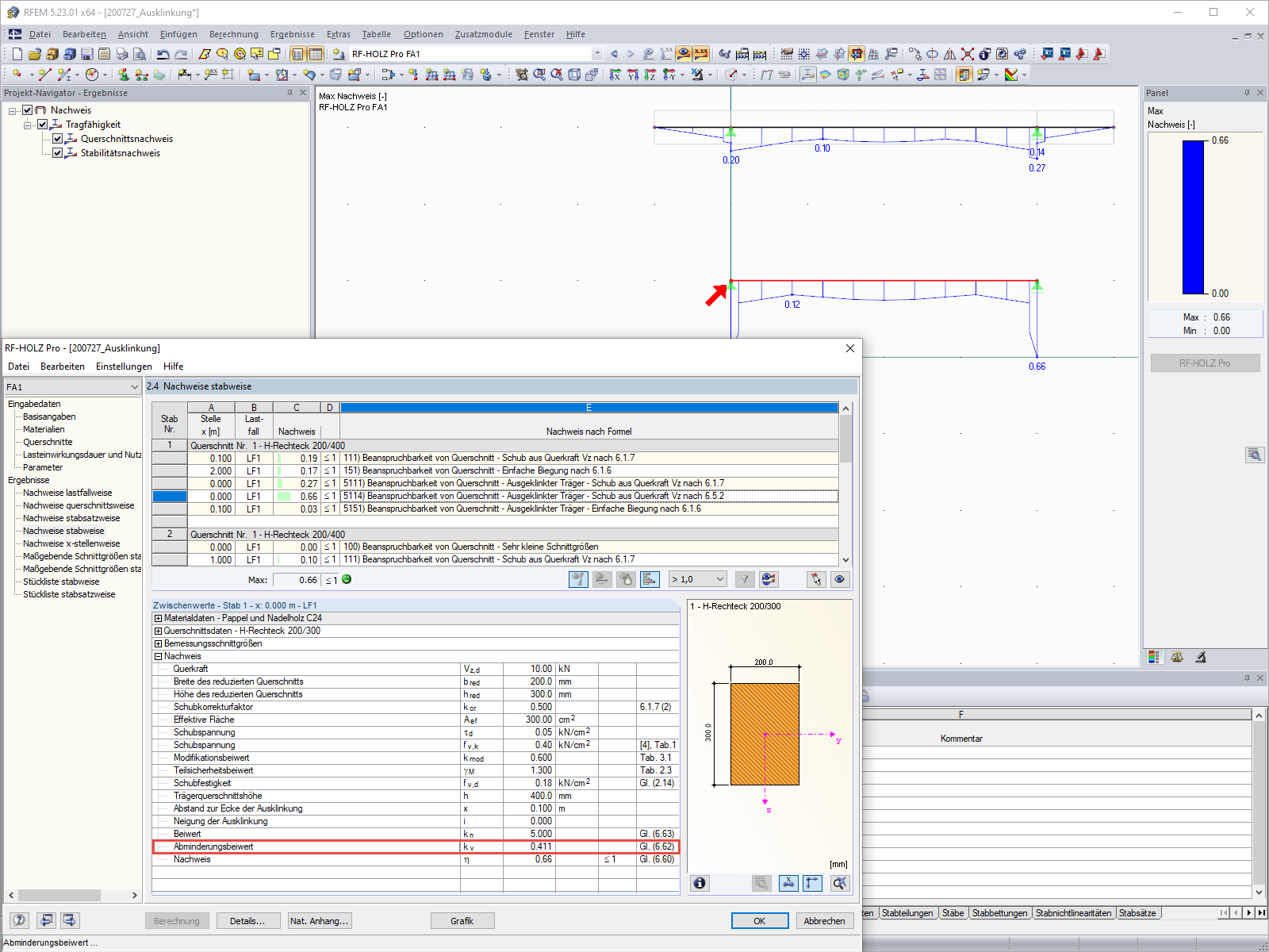Ausklinkung - Abminderungsbeiwert kleiner 1,0