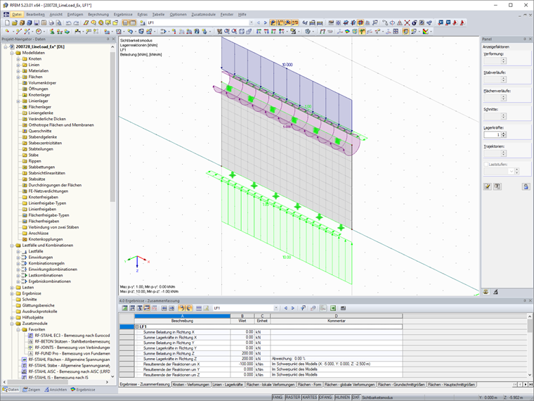Belastung als Linienlast und Momentenanteil