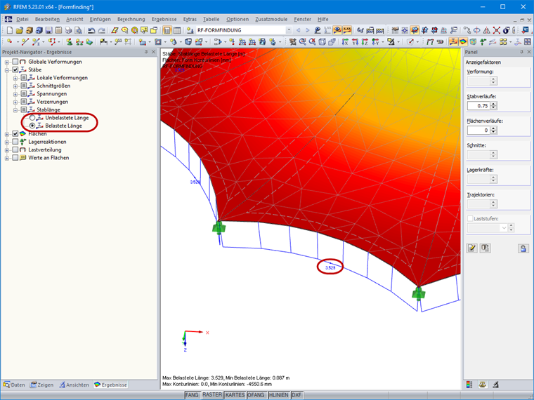 Ausgabe der Stablänge nach der Formfindung