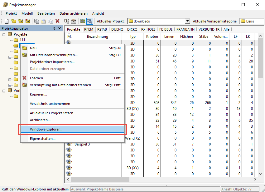 Aufruf Windows-Explorer