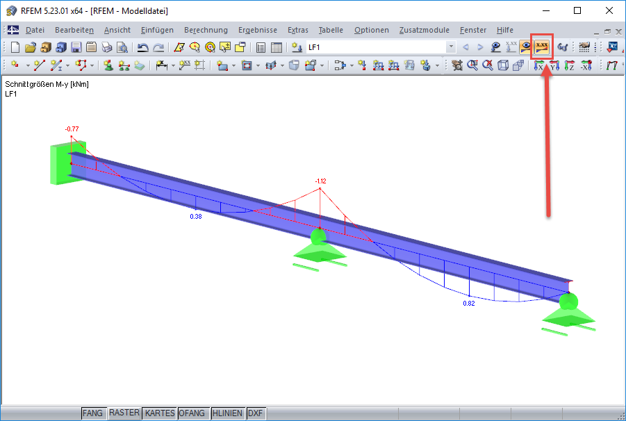 Ergebniswerte über Symbolleiste