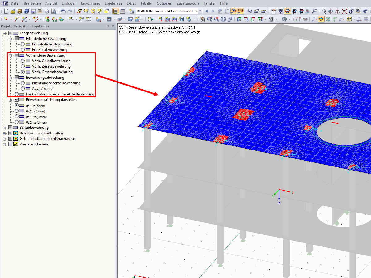 Optionen im Ergebnisse-Navigator von RF-BETON Flächen
