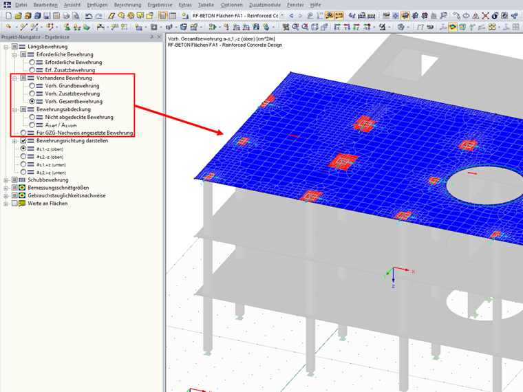 Optionen im Ergebnisse-Navigator von RF-BETON Flächen