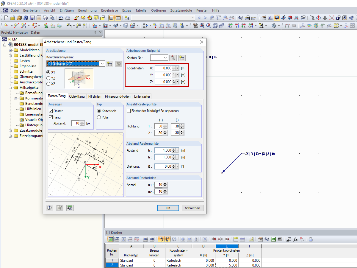 Arbeitsebene-Nullpunkt (rot markiert)