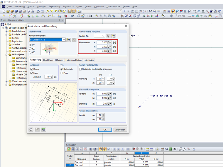 Arbeitsebene-Nullpunkt (rot markiert)