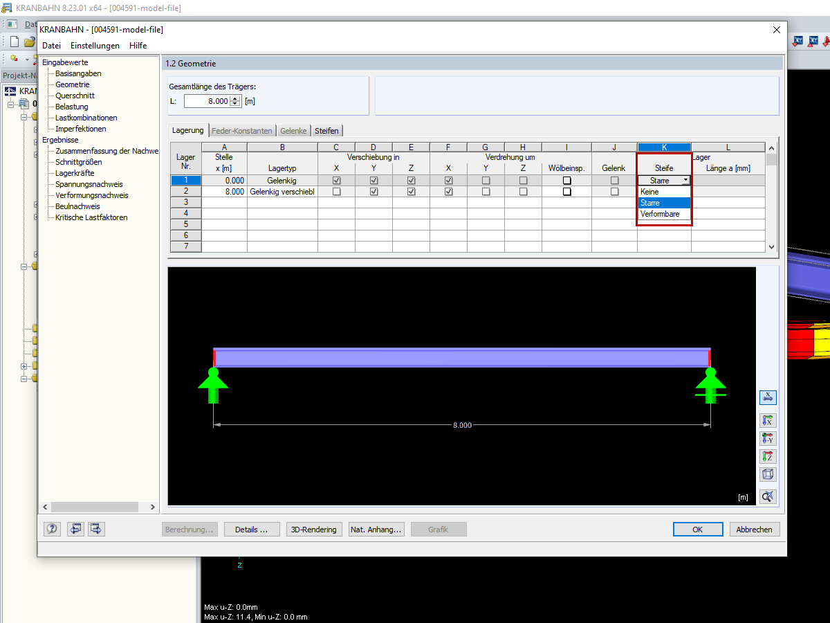 Auswahl der Auflagersteife