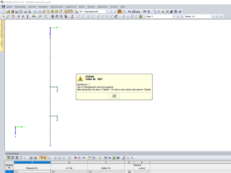 Fehlermeldung "Der c/t- Randbereich wird nicht gestützt."