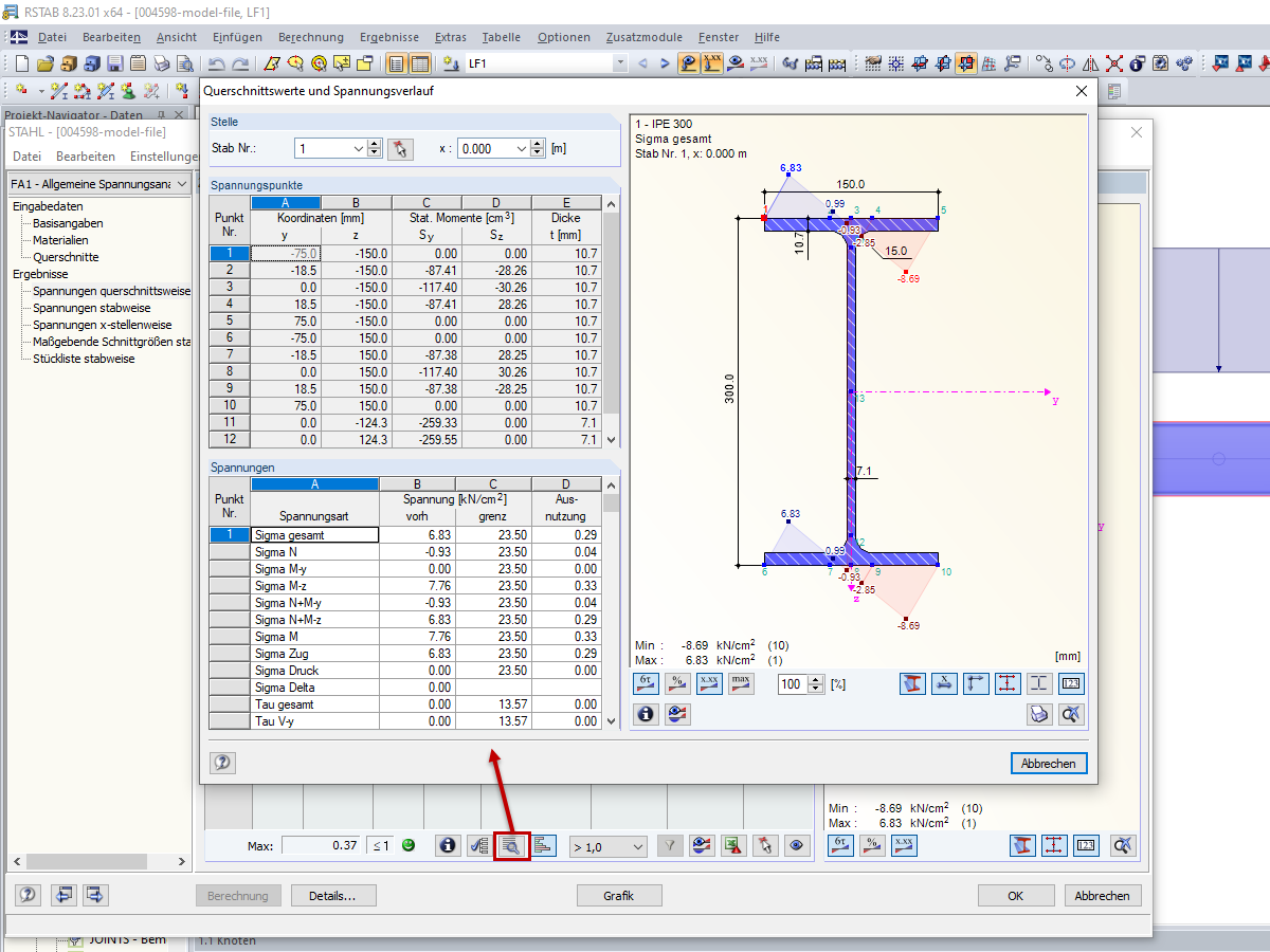 Querschnittswerte und Spannungsverlauf