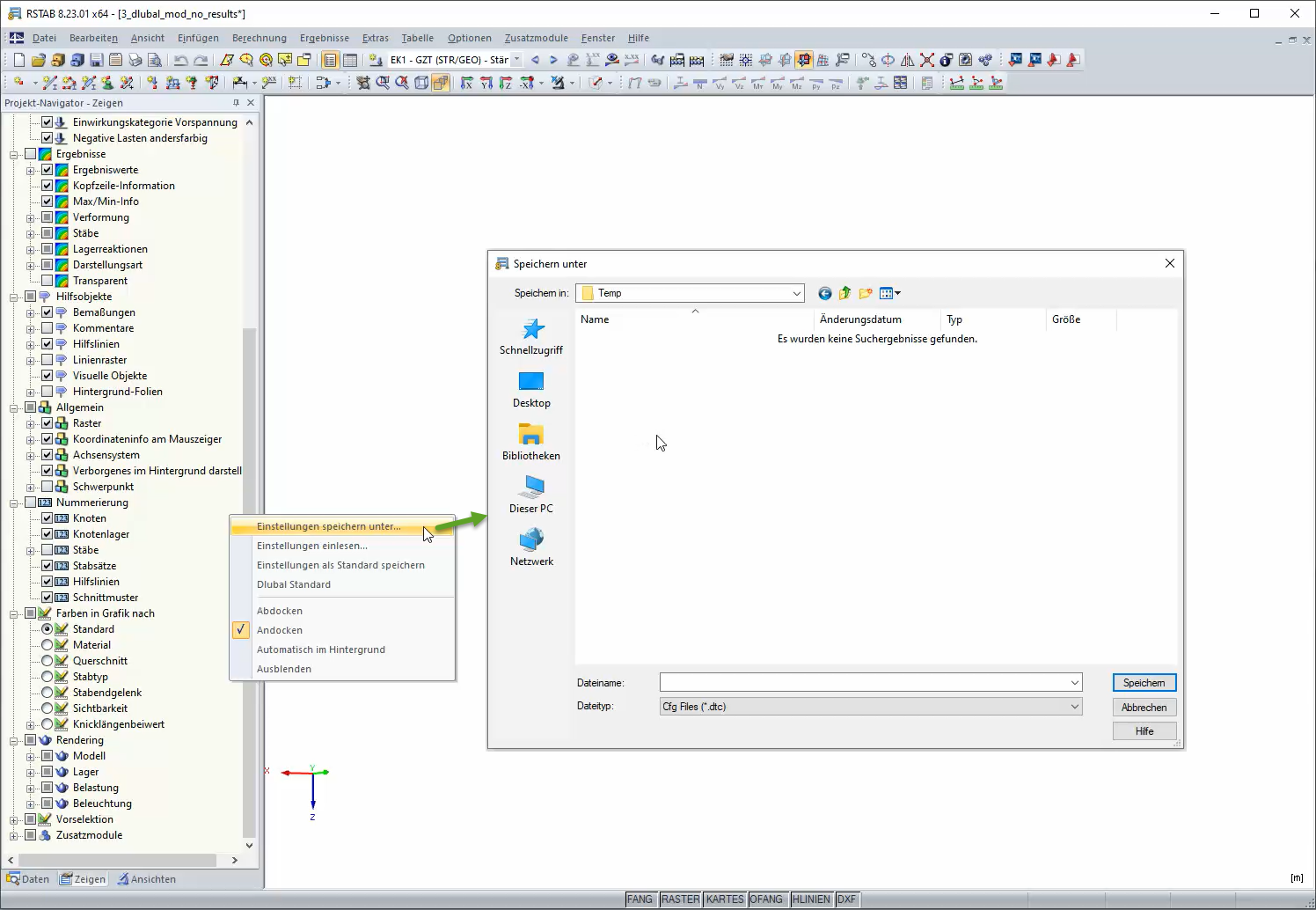 Einstellungen des Zeigen-Navigators speichern
