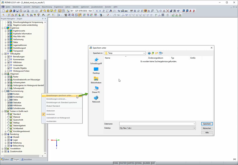 Einstellungen des Zeigen-Navigators speichern