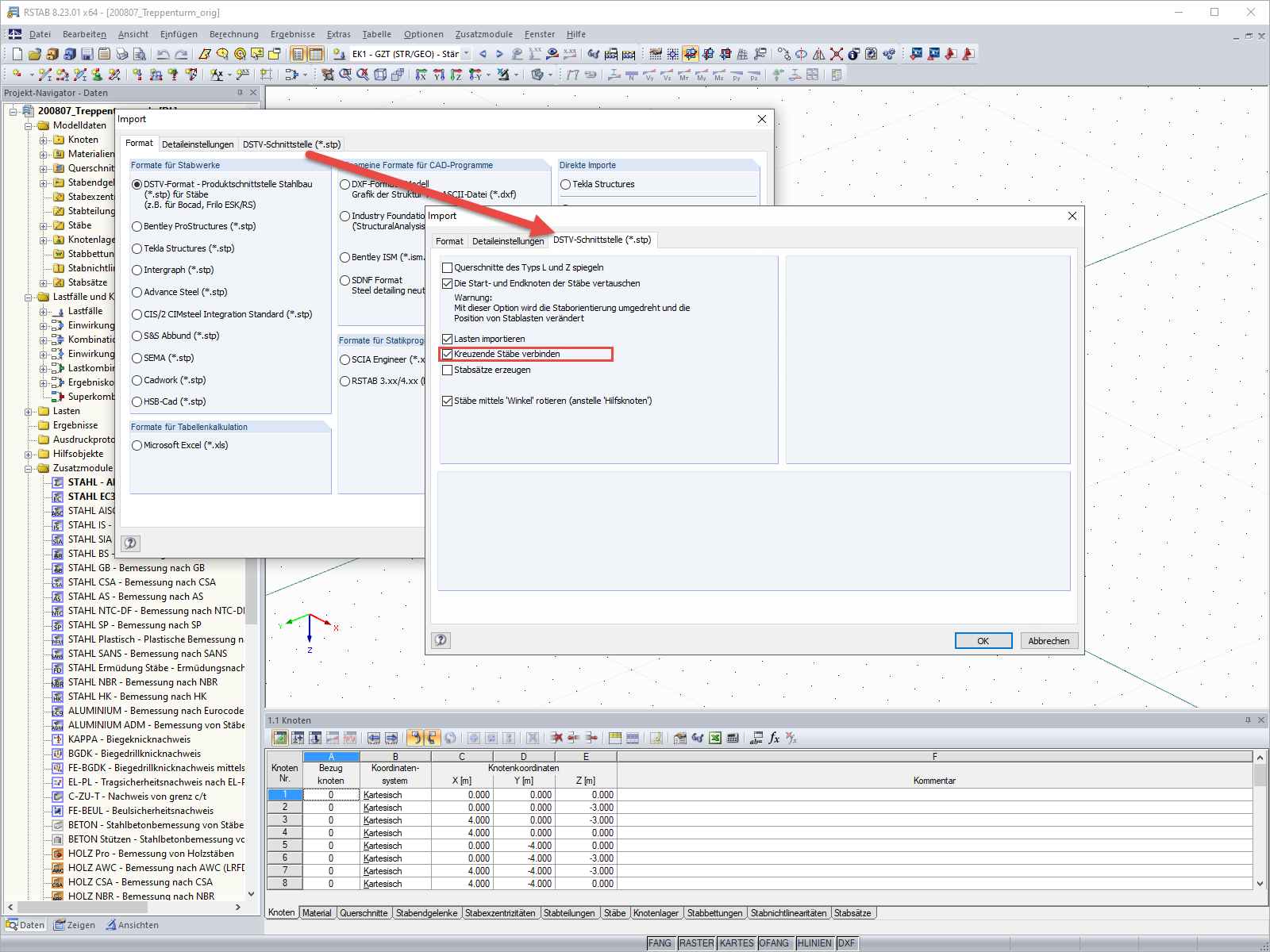 stp-Import - Einstellungen