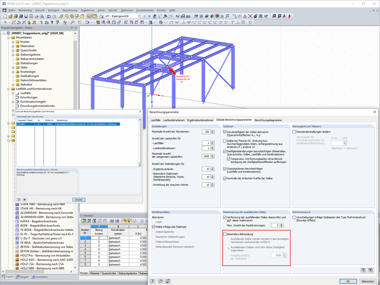 Fehler - fehlende Einstellungen in den Berechnungsparametern
