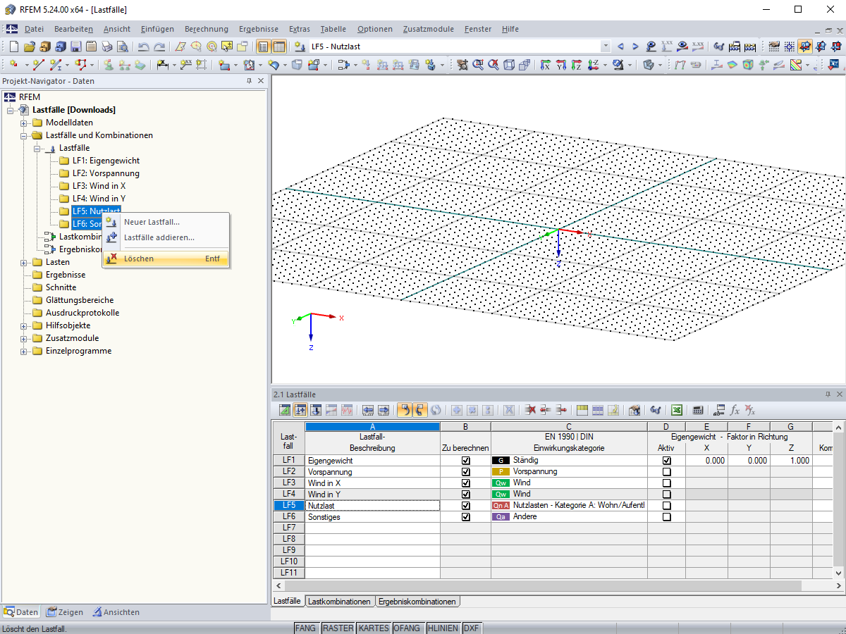 Lastfälle im Navigator löschen
