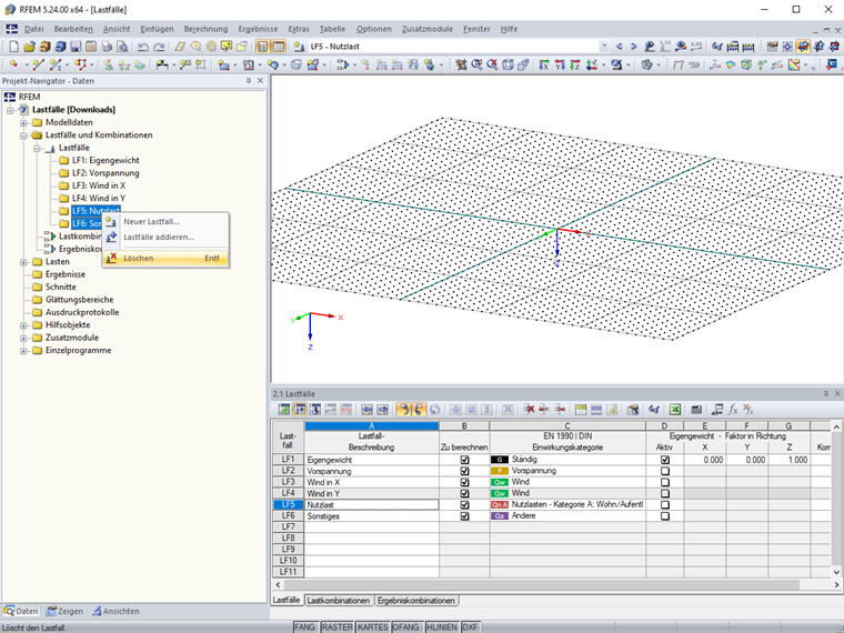 Lastfälle im Navigator löschen