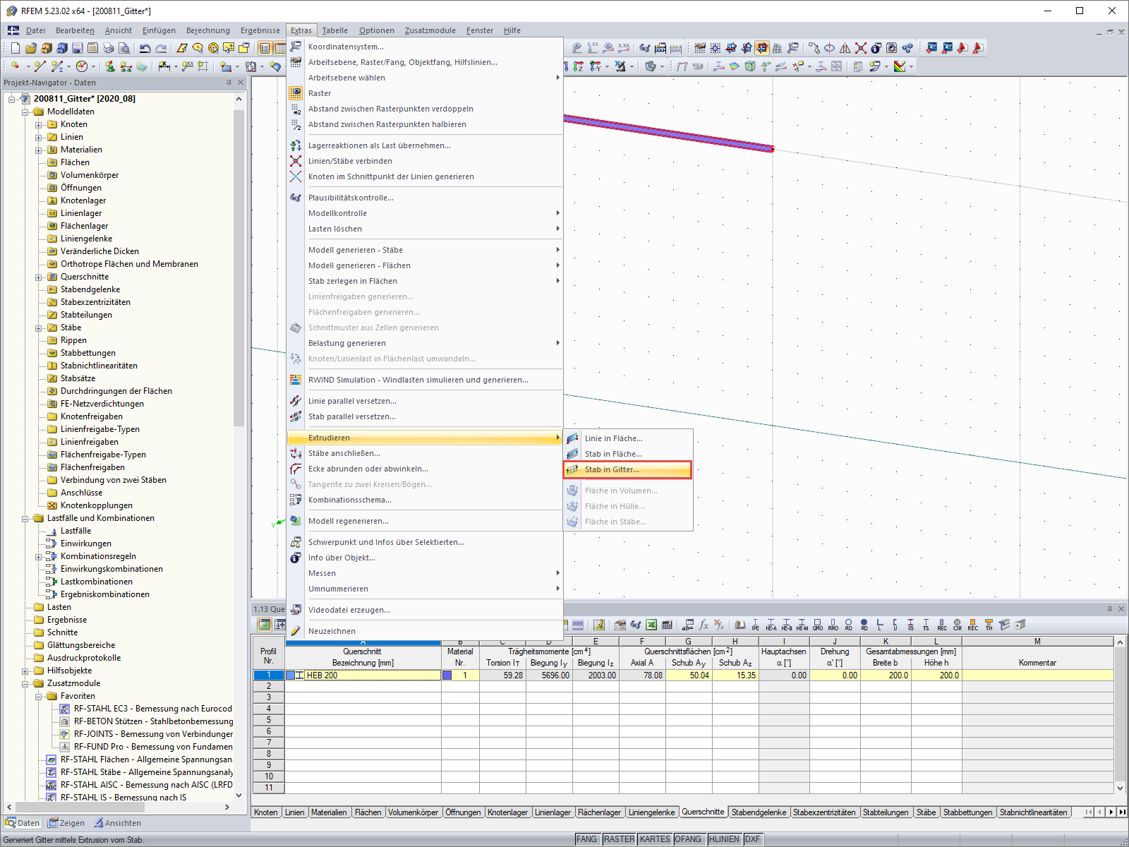 Funktionen zum Extrudieren von Linien und Stäben