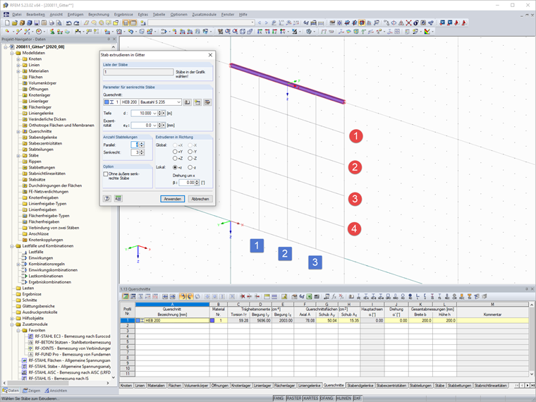 Dialog "Stab extrudieren in Gitter"