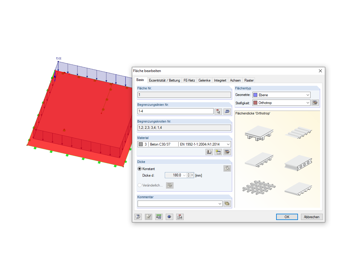 Fläche mit dem Steifigkeitstyp "Orthotropie"
