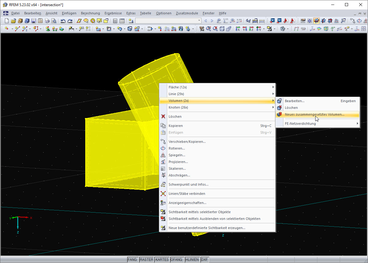 Zusammengesetztes Volumen und damit Durchdringungen anlegen