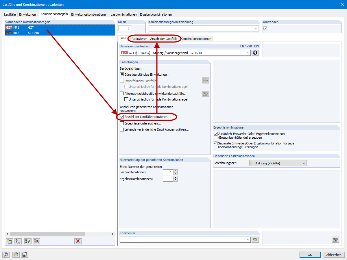 Anzahl der Lastfälle reduzieren