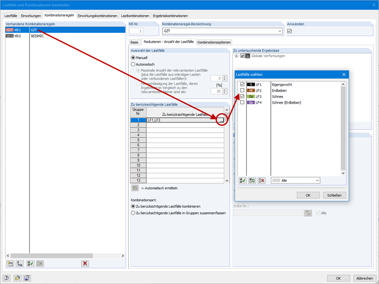 Einstellungen für Ständige/vorübergehende Bemessungssituation