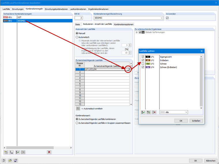 Einstellung für Erdbeben-Bemessungssituation