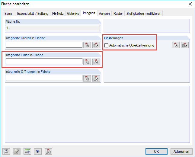 Fläche bearbeiten → Integriert