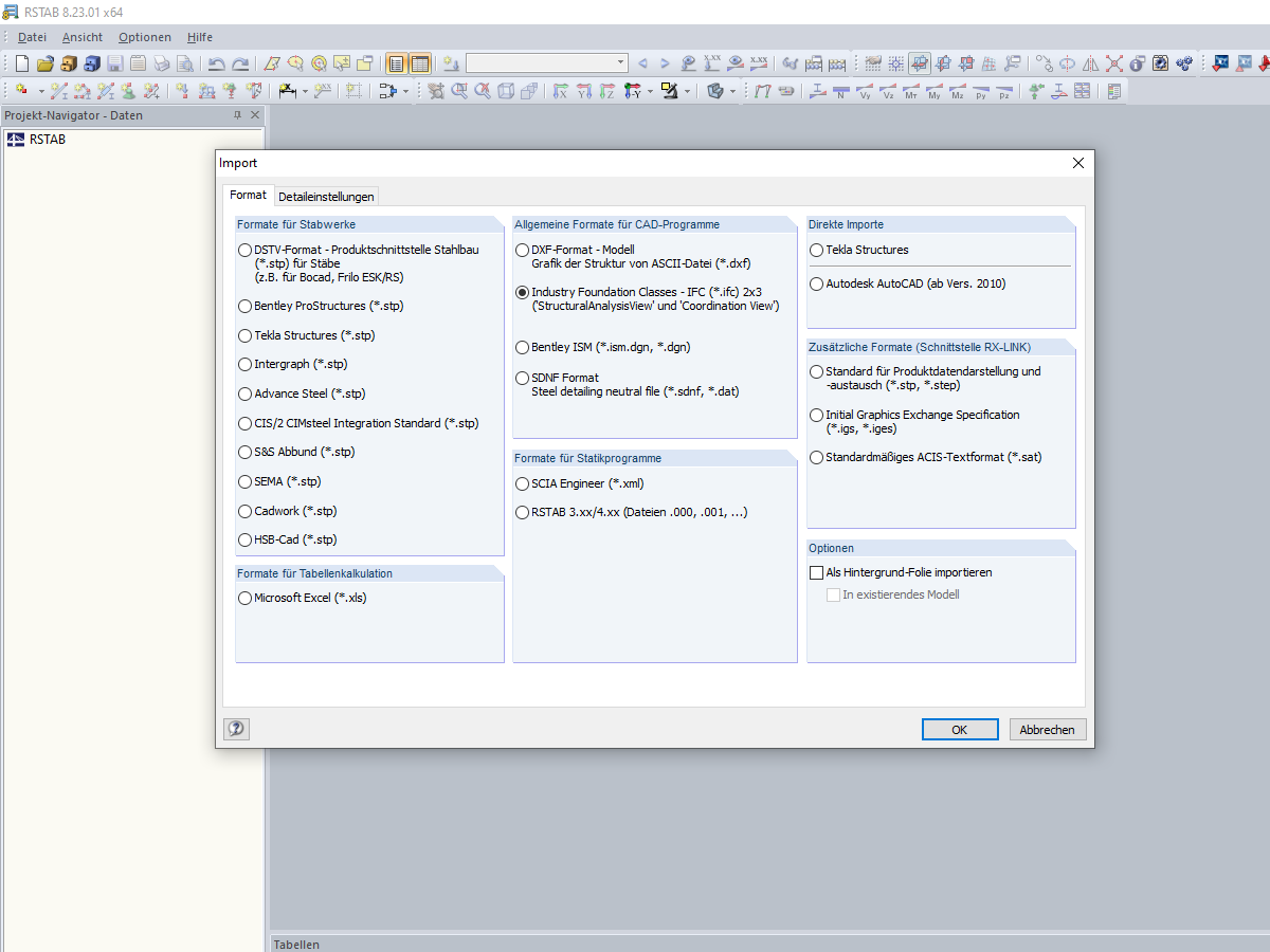Importformate RSTAB