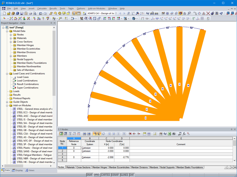 Mindestwinkel und Höchstanzahl der Stäbe