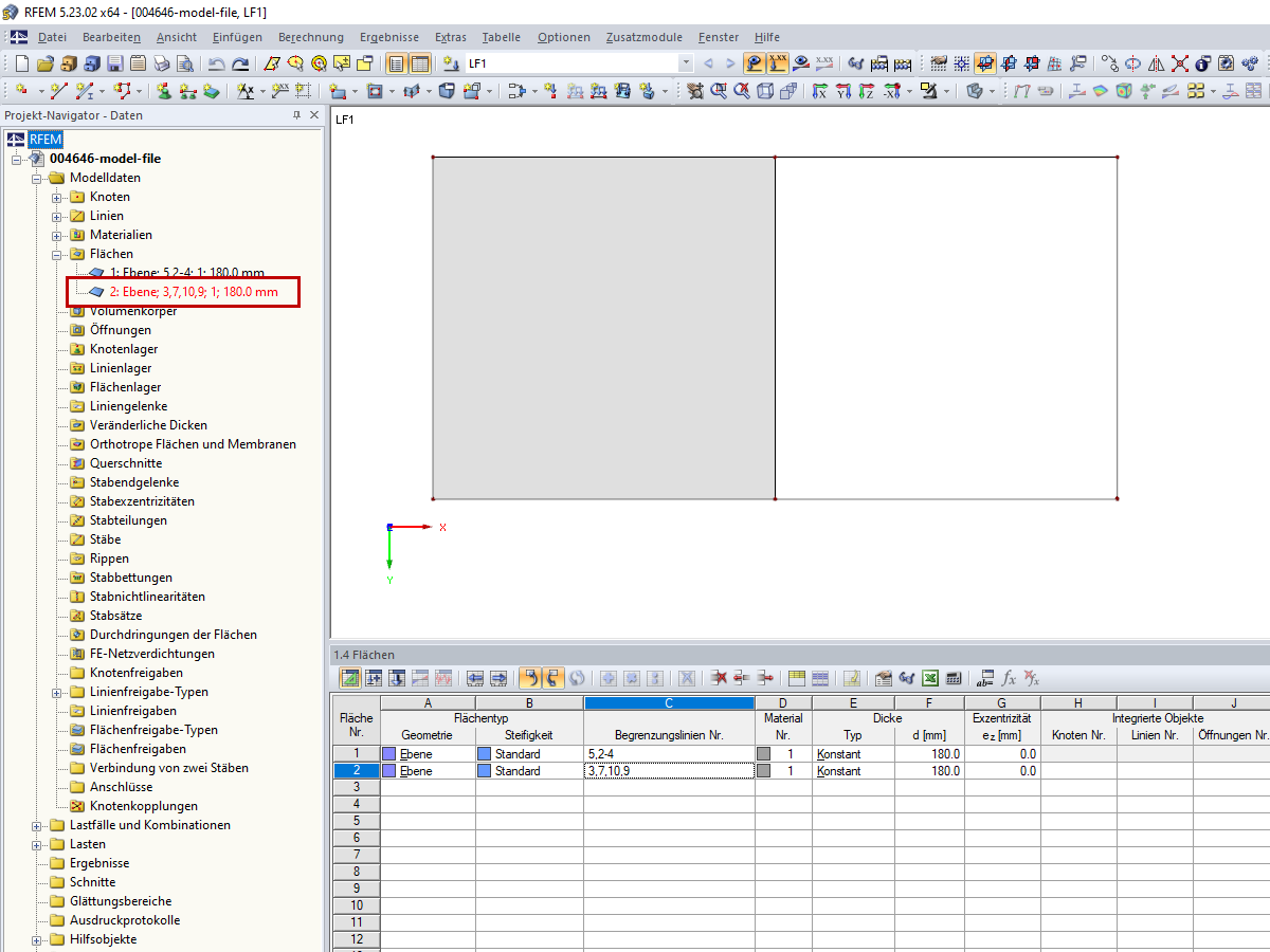 Projekt-Navigator - Daten: Kennzeichnung einer fehlerhaft definierten Fläche