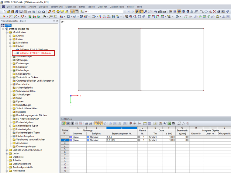 Projekt-Navigator - Daten: Kennzeichnung einer fehlerhaft definierten Fläche
