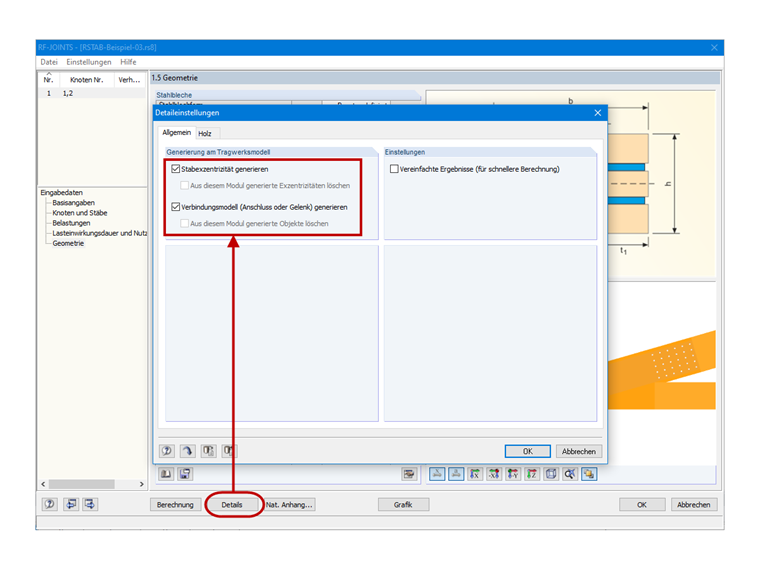 Aktivierung des Verbindungsmodells in den Details