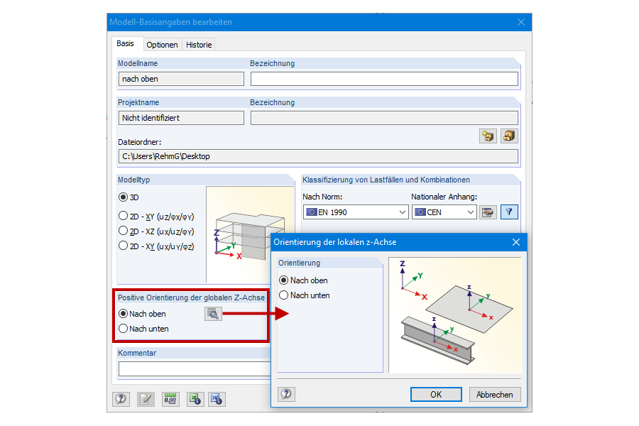 Basisangaben mit Definition der Achsen