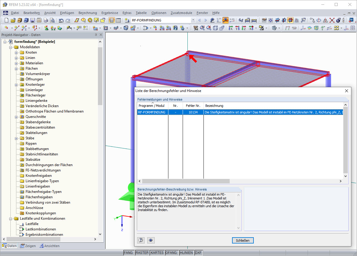 Fehler "Die Steifigkeitsmatrix ist singulär"