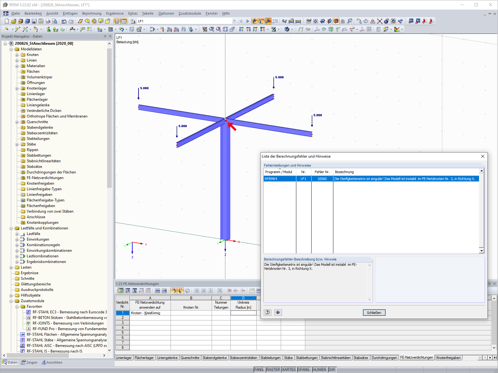 System instabil, Stäbe nicht verbunden