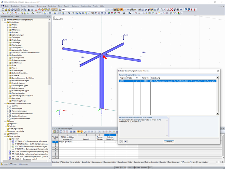 System instabil, Stäbe nicht verbunden