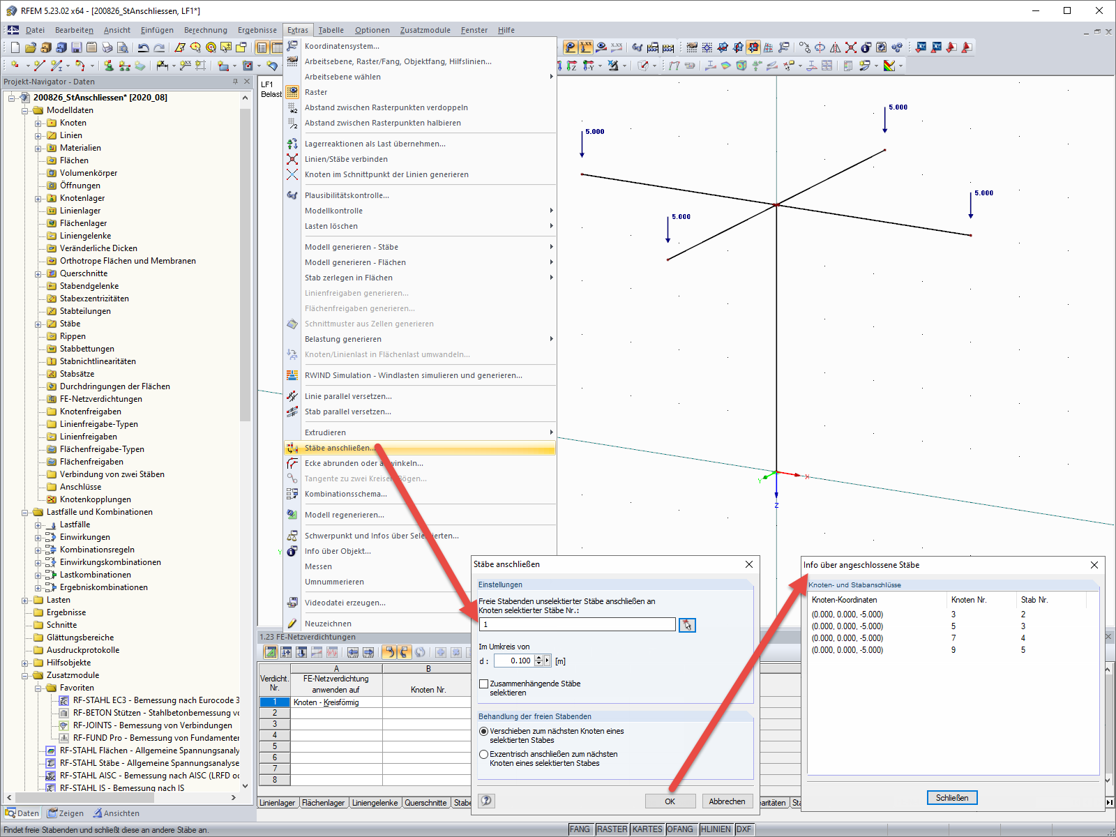 Funktion "Stäbe anschließen"