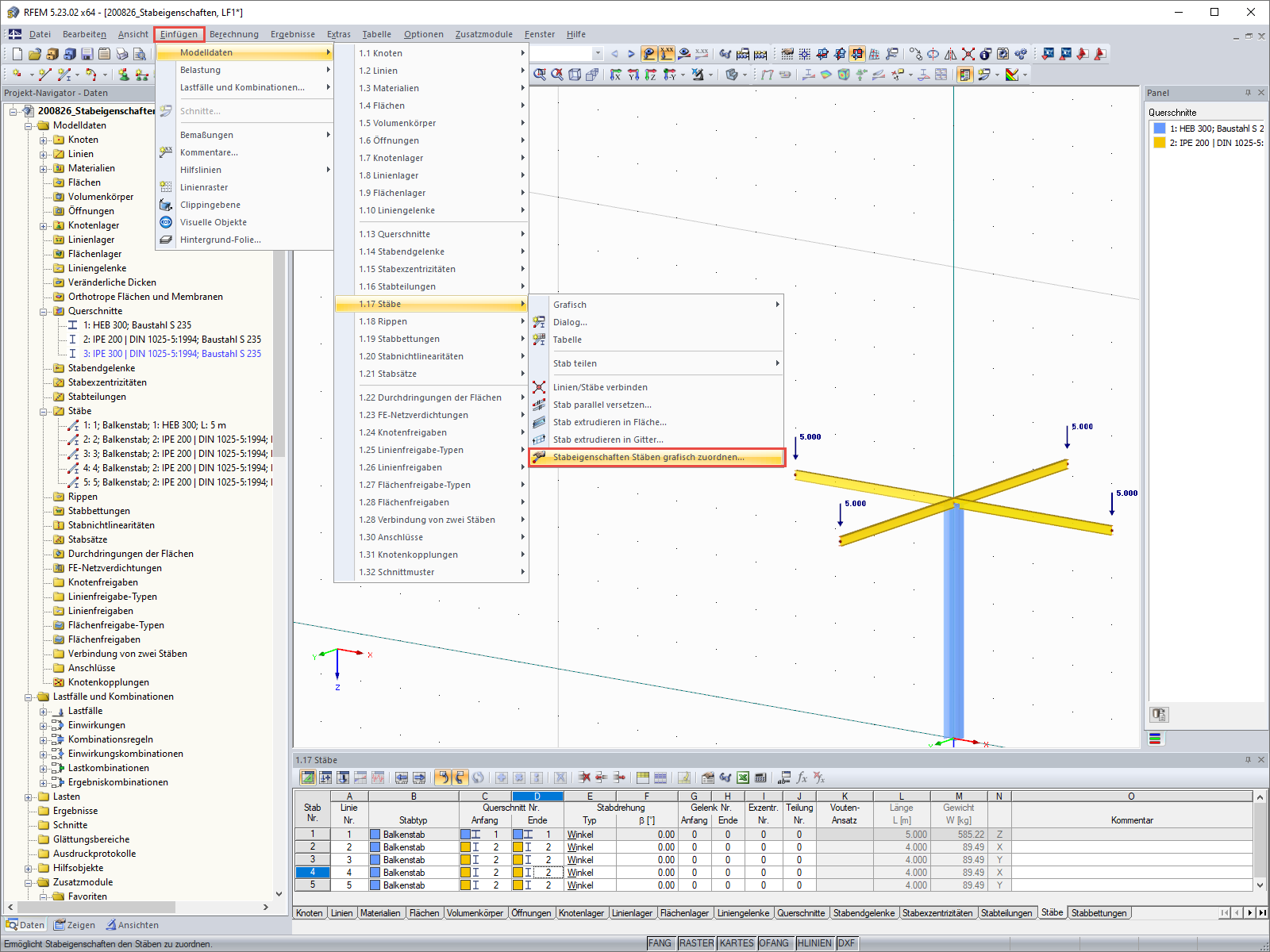 Funktion "Stabeigenschaften grafisch zuordnen"
