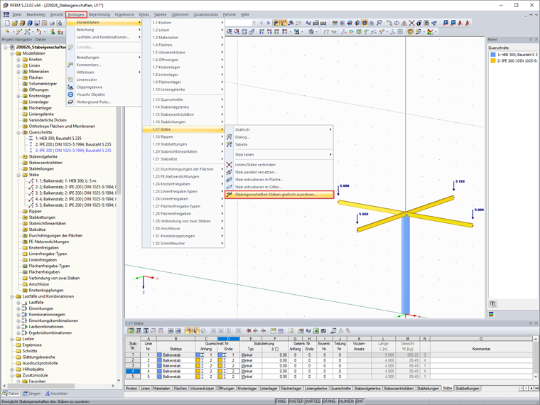 Funktion "Stabeigenschaften grafisch zuordnen"