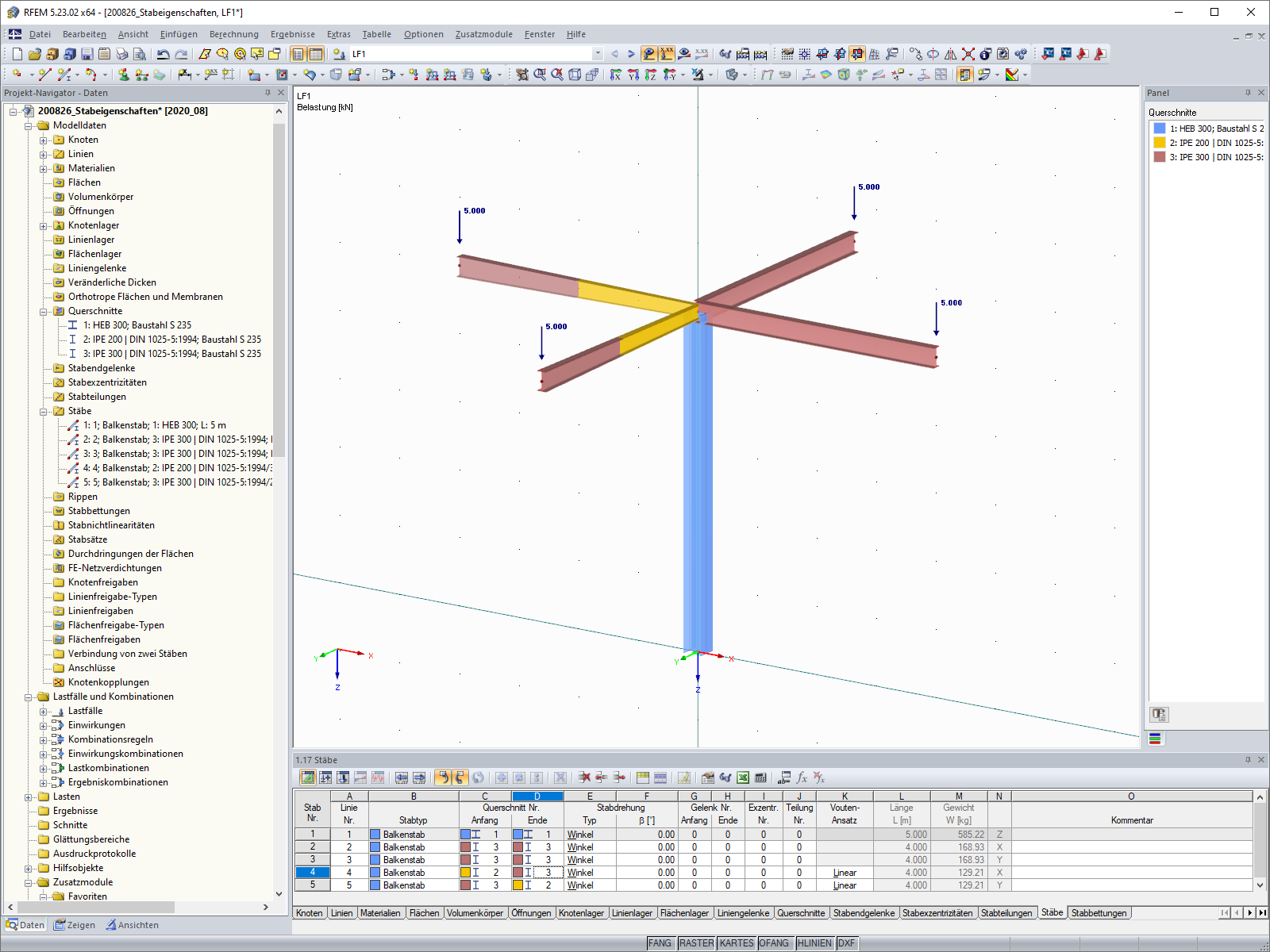 System nach grafischer Zuordnung der Stabeigenschaften