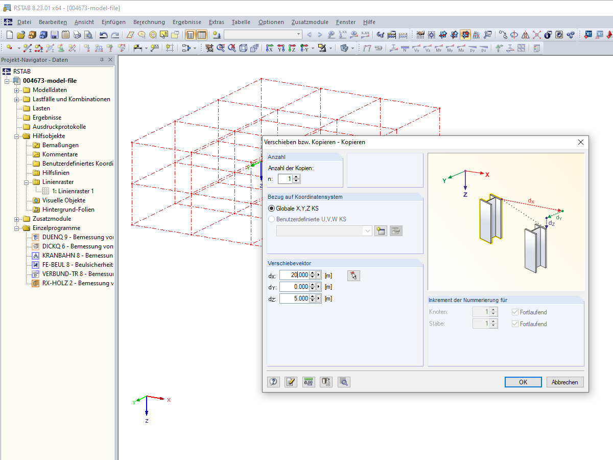 Kopieren eines Linienrasters mittels Funktion "Verschieben bzw. Kopieren"