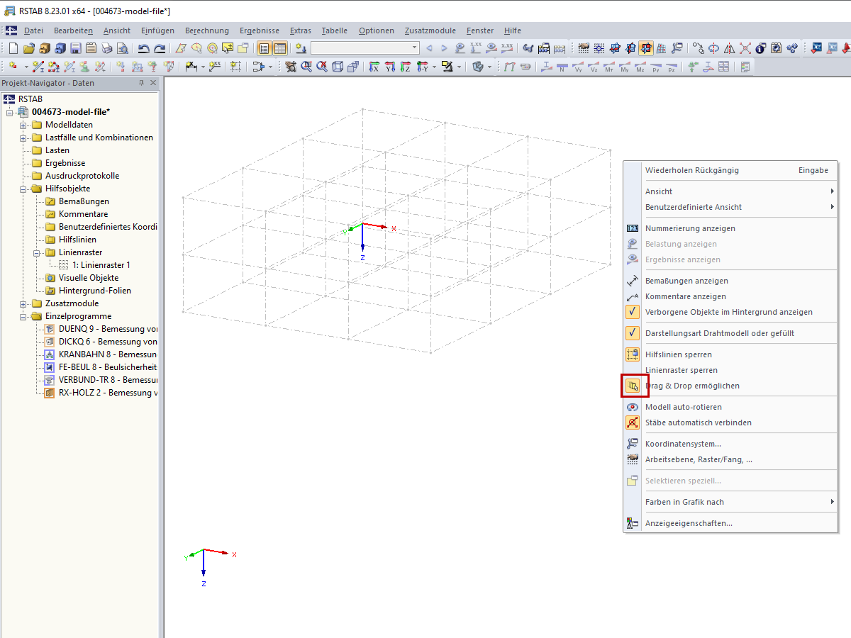 Drag & Drop ermöglichen aktiviert