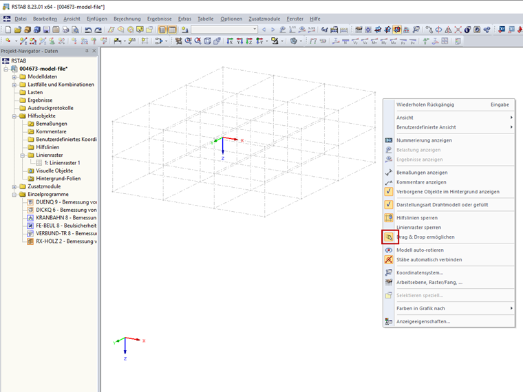 Drag & Drop ermöglichen aktiviert