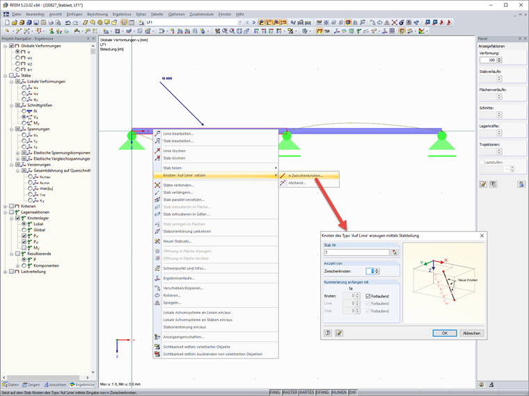 Knoten auf Linie setzen