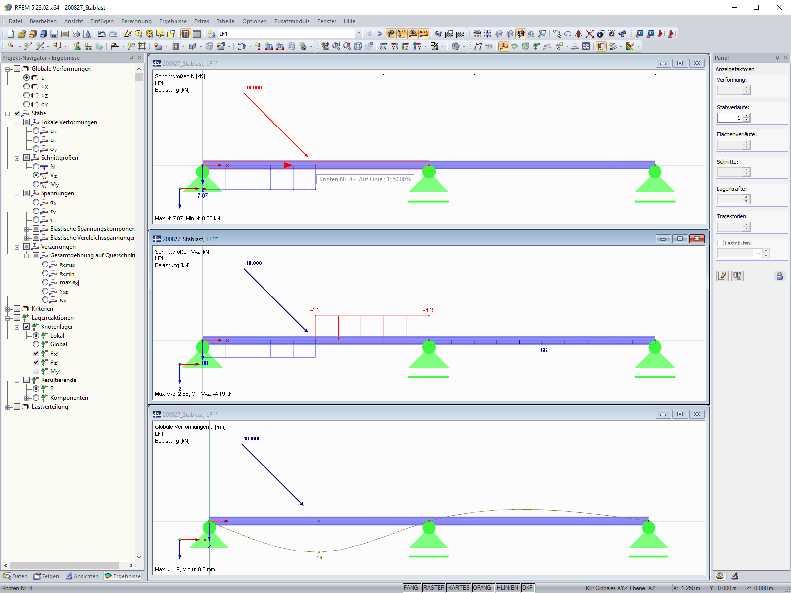 Ergebnisse mit schräger Knotenlast